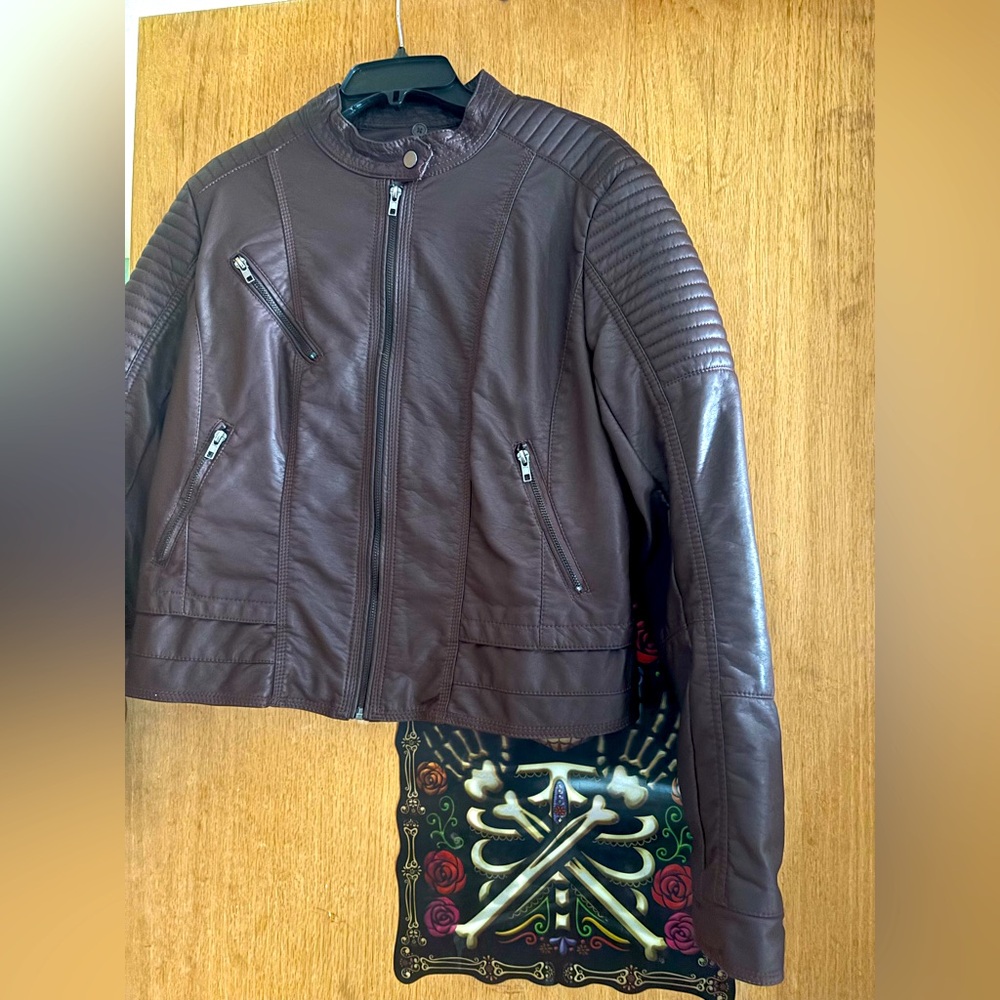 Maroon pleather moto jacket juniors XL